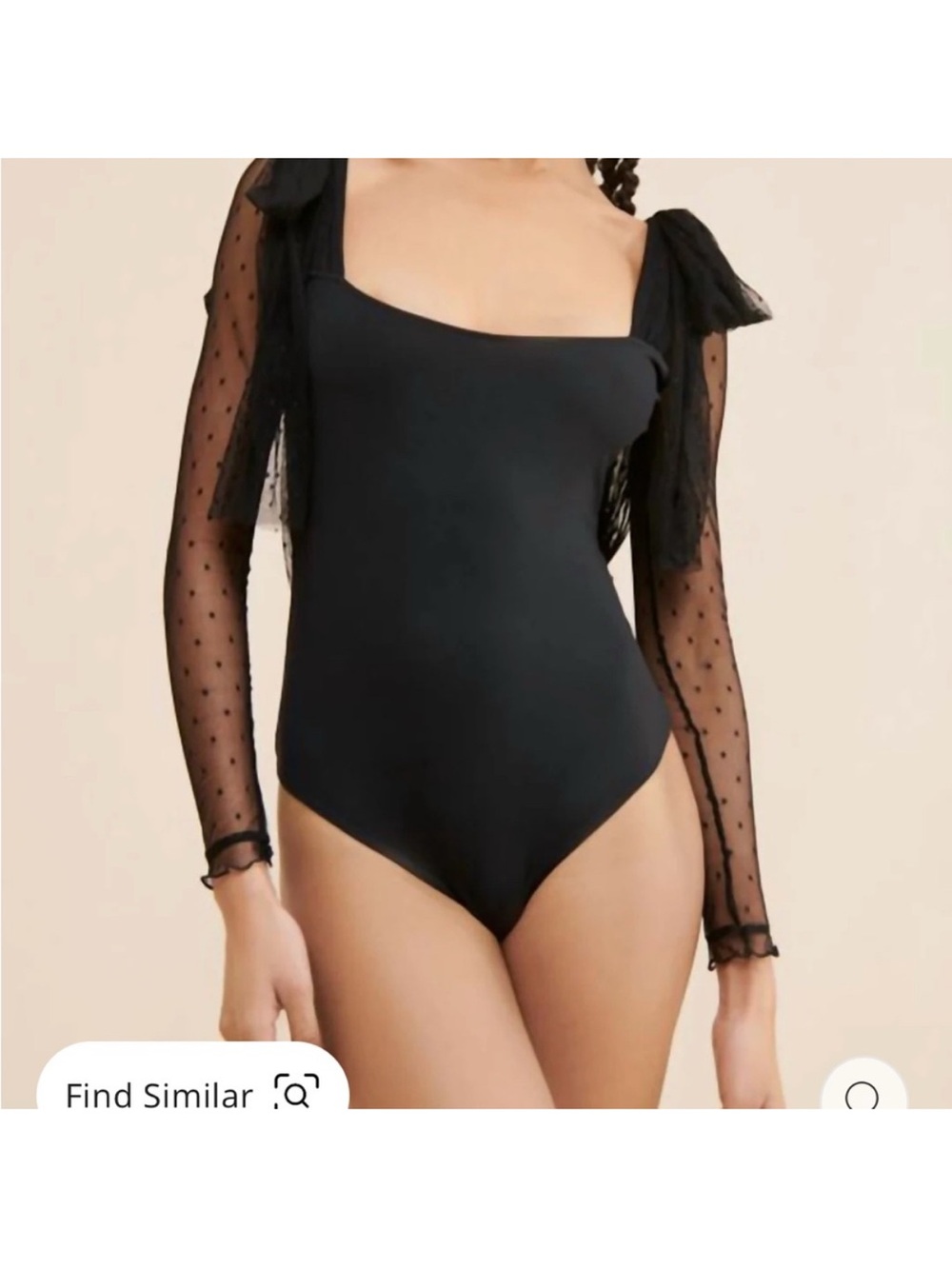 Free People Black Sheer Polka Dot Long-Sleeve Bodysuit